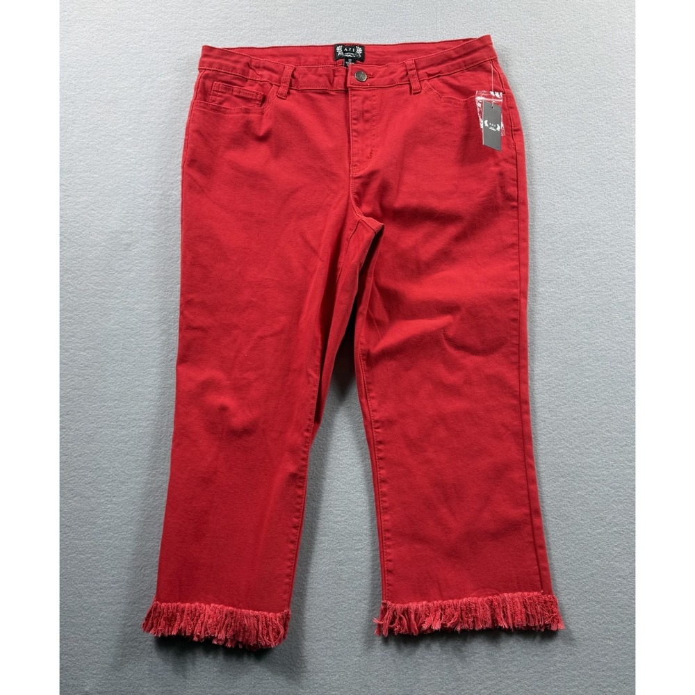 A.Z.I Capri Jeans Womens 12 Red Fringe Hem Cropped Stretch Denim Pants Casual
